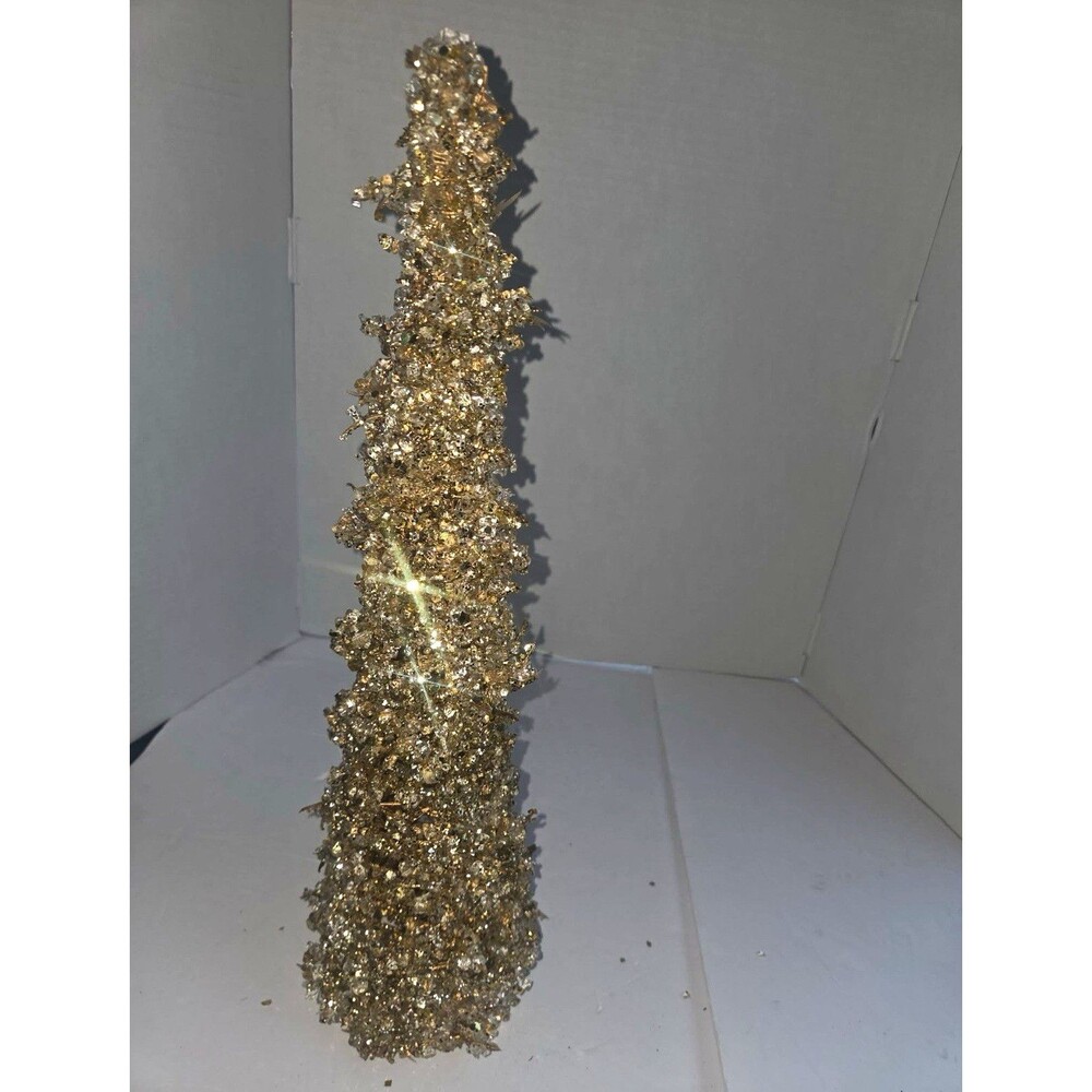 Gold Tinsel Bottle Brush Tree Topiary, Artificial Seasonal Christmas Decor